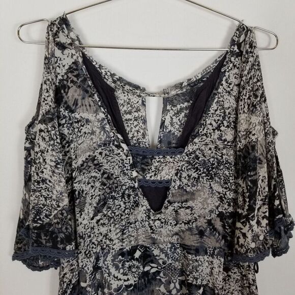 Free People Women Love Birds Tunic Dress Size S Cold Shoulder Short Boho  Mini - Picture 2 of 8
